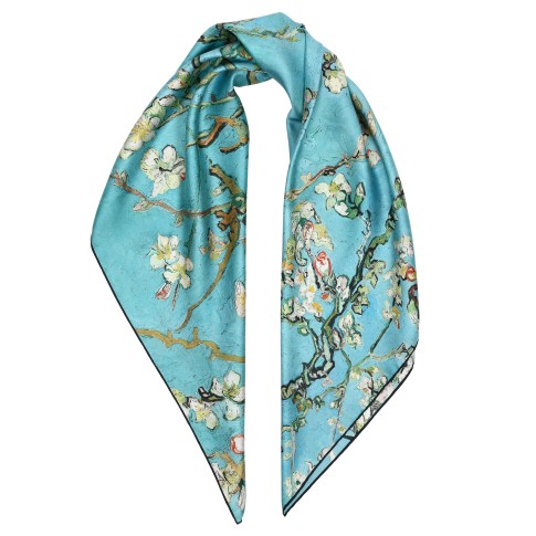 Van Gogh Luxury silk twill scarf Almond Blossom with black rim