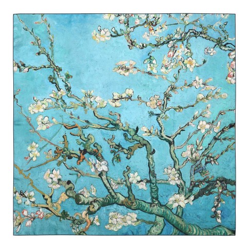 Van Gogh Luxury silk twill scarf Almond Blossom with black rim