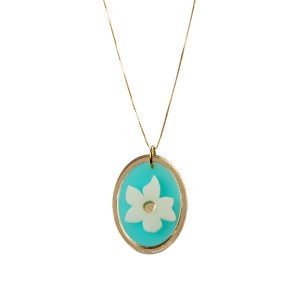 Van Gogh Gold-Plated Necklace with Oval Blue and White Almond Blossom Pendant