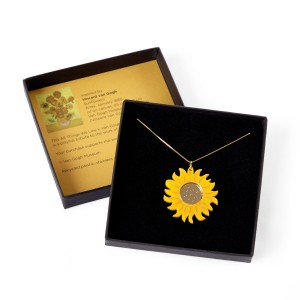 Van Gogh Gold-Plated Necklace with Yellow Sunflowers