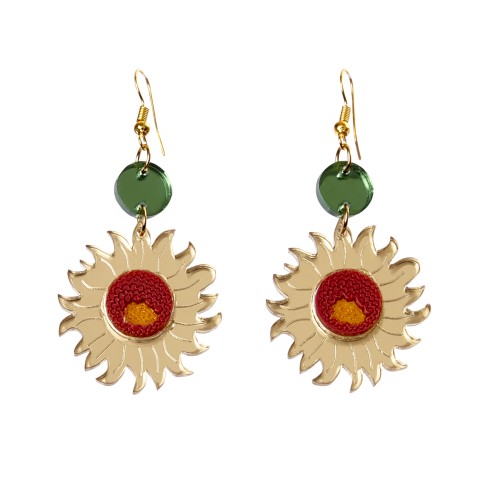 Van Gogh Red/Green Sunflowers Earrings