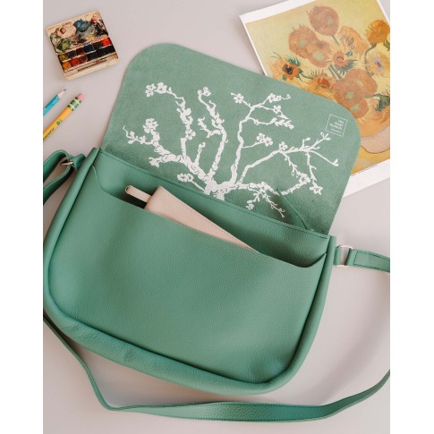 Shoulder bag green leather Almond Blossom - Keecie