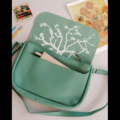 Shoulder bag green leather Almond Blossom - Keecie