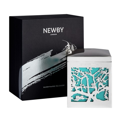 Van Gogh Newby tea in silver plated caddy, Almond Blossom