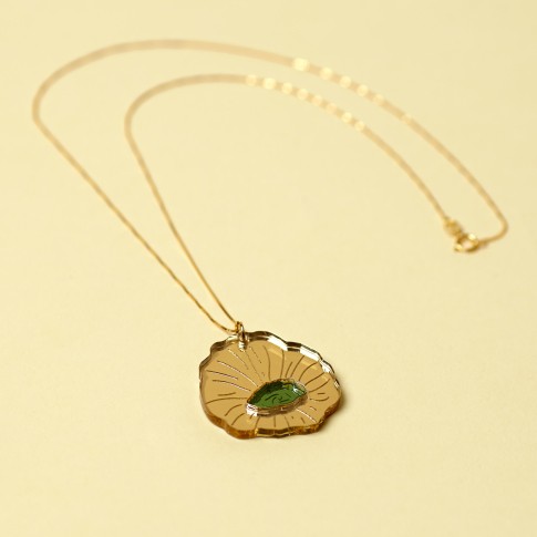 Van Gogh Gold-Plated Necklace with Yellow/Green Sunflowers