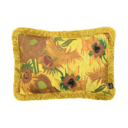Van Gogh Cushion cover Sunflowers yellow fringes 30x45