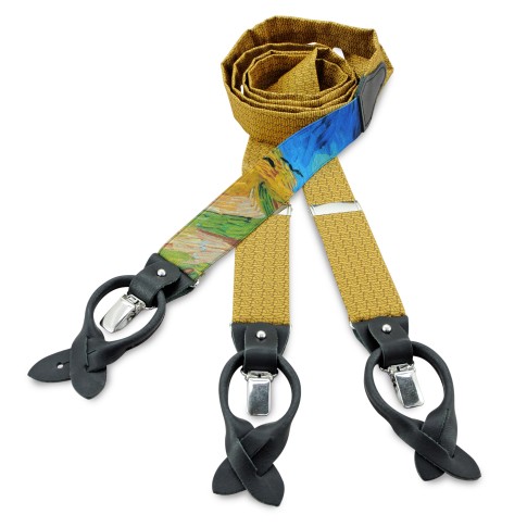 Van Gogh yellow silk & black leather braces