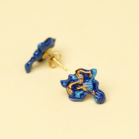 Porcelain Gold Leaf Earrings stud, Van Gogh Irisses