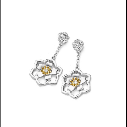 Van Gogh Gassan® Golden earrings with diamond Almond Blossom