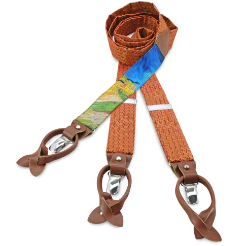 Van Gogh orange silk & cognac leather braces