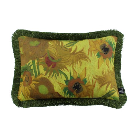 Van Gogh Cushion cover Sunflowers green fringes 30x45