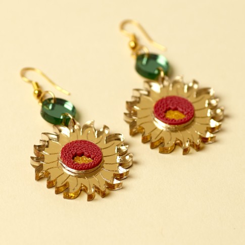Van Gogh Red/Green Sunflowers Earrings