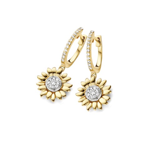 Van Gogh Gassan Golden hoop earrings with diamond Sunflowers