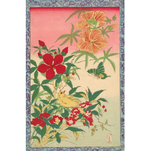 Van Gogh Giclée, Autumn Flowers, Yellow Bird, and Insects