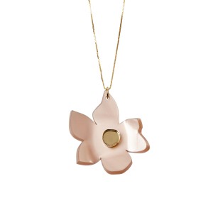 Van Gogh Gold-Plated Necklace with Pink Glossy Almond Blossom Pendant