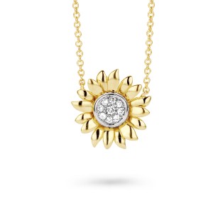 Van Gogh Gassan® Golden pendant necklace with diamonds Sunflowers