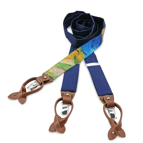 Van Gogh blue silk & cognac leather braces