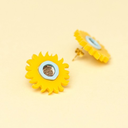 Pendientes de botón Girasoles amarillos Van Gogh