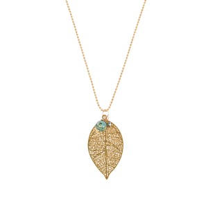 Van Gogh Necklace with gold plated leaf and gemstone, by Ellen Beekmans®