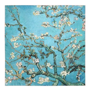 Van Gogh Luxe zijden twill sjaal Amandelbloesem met roze bies