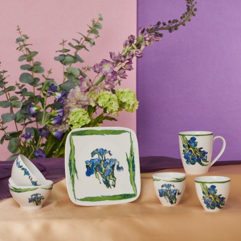 Van Gogh Porseleinen koffiekopje Irissen & blaadjes sierrand, door Catchii