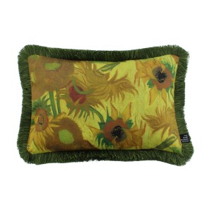 Van Gogh Kussenhoes Zonnebloemen groene franje 30x45