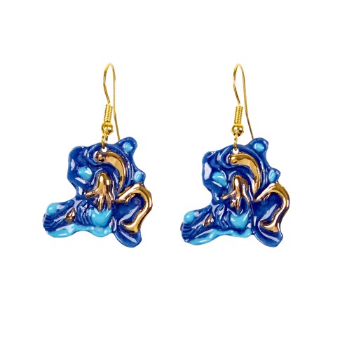 Porseleinen oorhangers met bladgoud, Van Gogh Irissen