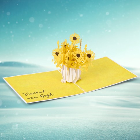 Van Gogh 3D pop-up ansichtkaart Zonnebloemen, geel