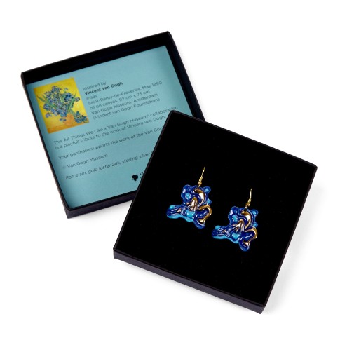 Porseleinen oorhangers met bladgoud, Van Gogh Irissen