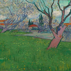 Van Gogh Giclée, Bloeiende boomgaarden, gezicht op Arles