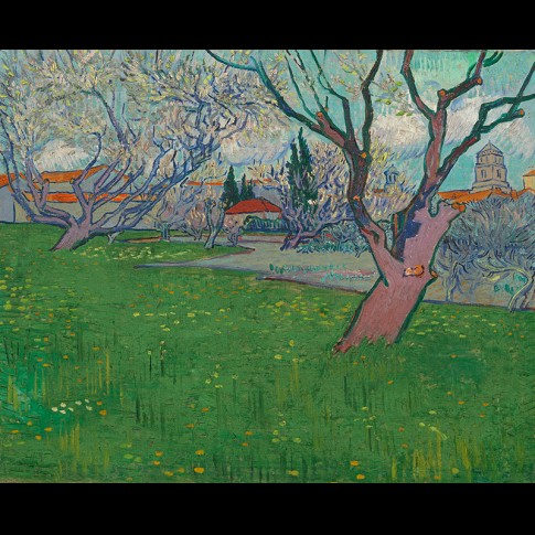 Van Gogh Giclée, Bloeiende boomgaarden, gezicht op Arles